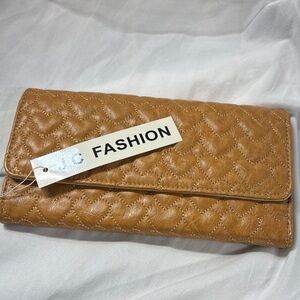 JC Fashion Quilted hearts camel colored snap closer wallet checkbook Clutch